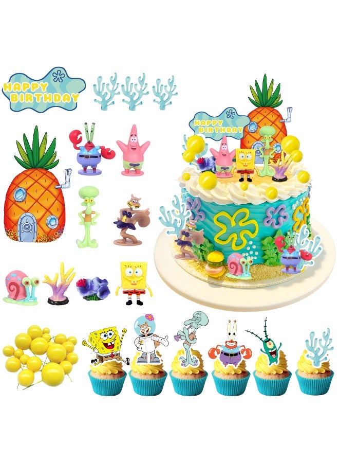 FRUITFUL PARTY 39 PCS SpongeBob Cake Decoration Set – SpongeBob and Patrick Cake Toppers with Figures, Cupcake Toppers & Party Supplies for Kids SpongeBob Themed Birthday Party Supplies - Image 1